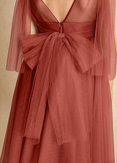 Azazie Dori Robe Demoiselle D'honneur Fillette Robe Trapèze en Tulle Rayé Terracotta image7