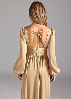 Azazie Norah Robes de demoiselle d'honneur Robe Trapèze en Satin extensible Champagne image6
