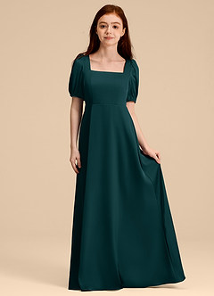 Azazie Briar Junior Robe Trapèze en Satin extensible Arc Vert Pin image3