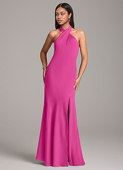 Azazie Lorena Bridesmaid Dresses Fuchsia Mermaid Pleated Chiffon Dress image4