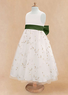 Azazie Pollie Flower Girl Dresses Ivory Olive A-Line Bow Tulle Dress image13