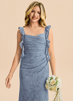 Azazie Jessamine Junior Meerjungfrau-Linie Herzausschnitt Blumen-Burnout Kleid Staubblau image6