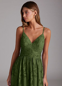 Azazie Nathalia Jurken voor bruidsmeisjes Jurk van Bloemen Burn-out met A-Lijn Boog Olijf image5