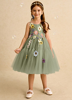 Azazie Osea Flower Girl Dresses Pistachio Ball-Gown Pleated Tulle Dress image3