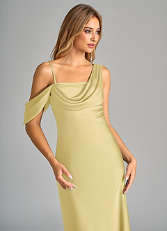Azazie Celina Vestidos de madrinha de casamento Vestir Sorvete De Limão de Cetim elástico de Bainha com Fora do ombro image7
