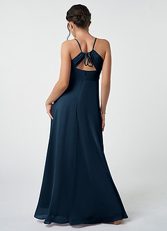 Azazie Avelina Junior Robe Trapèze en Mousseline de soie Plissé Bleu Marine Foncé image3