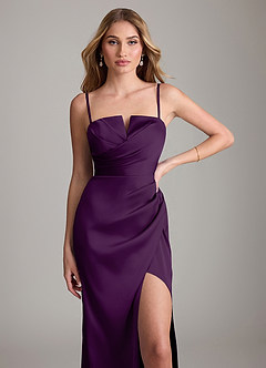 Azazie Danelle Vestidos de damas de honor Vestido de Uva de Satén Elástico de Corte Recto con Plisado image6