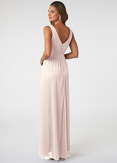 Azazie Tanicia Bridesmaid Dresses Rose Petal A-Line V-Neck Pleated Mesh Dress image4