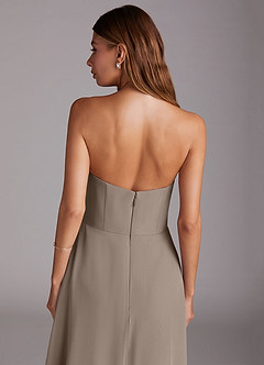 Azazie Wren Bridesmaid Dresses Taupe A-Line Side Slit Chiffon Convertible Dress image7