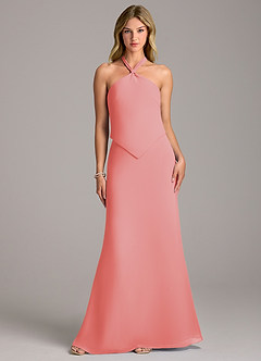 Azazie Keisha Bridesmaid Dresses Coral Sheath Chiffon Dress image1