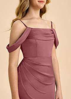 Azazie Saige Junior Desert Rose Sheath Off the Shoulder Stretch Satin Dress image6