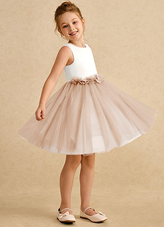Azazie Louisa Flower Girl Dresses Ivory English Rose A-Line Sleeveless Tulle Dress image3