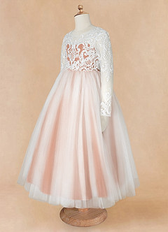 Azazie Elodie Blumenmädchenkleider Ballkleid Spitze Kleid Elfenbein Bronzer image12