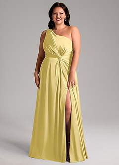 Azazie Brooke Robes de demoiselle d'honneur Robe Trapèze en Satin extensible Une épaule Canari image9