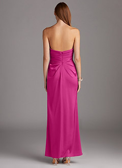 Azazie Lexie Vestidos de damas de honor Vestido de Fucsia de Satén Elástico de Corte Recto Convertible con Sin tirantes image3
