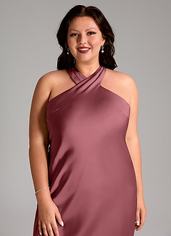 Azazie Doretta Bridesmaid Dresses Desert Rose Mermaid Pleated Stretch Satin Dress image11