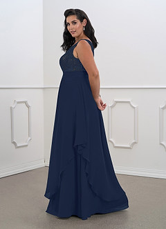 Azazie Xella Mother of the Bride Dresses Dark Navy A-Line Lace Chiffon Dress image11