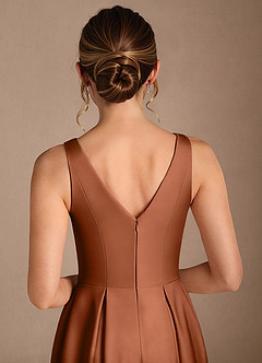 Azazie Fulton Mother of the Bride Dresses Copper A-Line Pleated Stretch Satin Dress image6