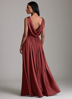 Azazie Novi Robes de demoiselle d'honneur Robe Trapèze en Satin extensible Avec poches Terracotta image2