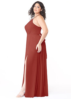 Azazie Evalleen Brautjungfernkleider A-Linie Plissee Chiffon Kleid Terrakotta image10