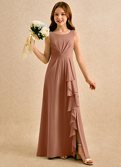 Azazie Chibi Girls Formal Abiti da Ragazza di Fiori Abito A-Line in Chiffon Plissettato Bronzo image1