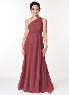 Azazie Cleo Junior Merlot A-Line Pleated Chiffon Dress image3