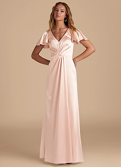 Azazie Soren Final Sale Rose Gold A-Line Pleated Metallic Satin Dress image3