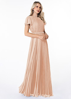 Azazie Kara Bescheiden Bruidsmeisjekleding A-Lijn Geplooid Chiffon Vloerlengte Jurk image3