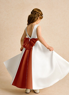 Azazie Cherry Flower Girl Dresses Ivory Paprika Ball-Gown Pleated Matte Satin Dress image4