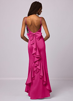Barbie ♥ Azazie Brautjungfernkleider Meerjungfrau-Linie Schleifen Stretch-Satin Kleid Barbie Pink image1