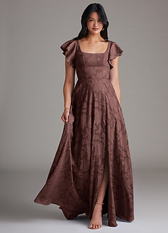 Azazie Bondi Vestidos de damas de honor Vestido de Expresado de Devorado Floral de Corte en A con Corte Lateral image1