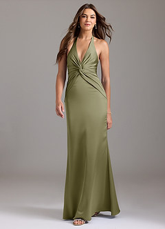 Azazie Valerie Bridesmaid Dresses Pistachio Mermaid Pleated Stretch Satin Dress image3