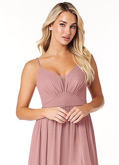 Azazie Rayna Vestidos de madrinha de casamento Vestido Rosa Empoeirada de Chiffon de Linha A com Plissado image6