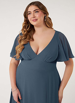 Azazie Kimber Bridesmaid Dresses Neptune A-Line Flounce Sleeve Chiffon Dress image13