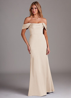 Azazie Saige Vestidos de damas de honor Vestido de Alabastro Blanco de Satén Elástico de Corte Recto con Vestidos sin tirantes image3