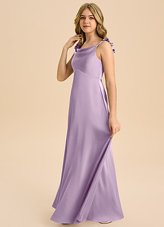 Azazie Gumdrop Junior Vestido de Lila Esmerilada de Satén Elástico de Imperio con Plisado image5