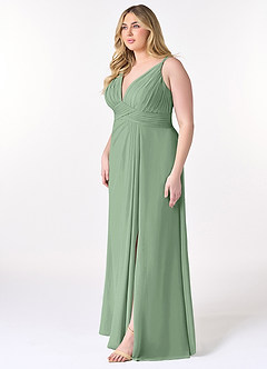 Azazie Maren Allure Vestidos de damas de honor Vestido de Matcha de Gasa de Corte en A con Cuello en V Encaje image8