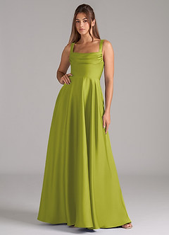 Azazie Shaude Bridesmaid Dresses Lemongrass A-Line Pleated Stretch Satin Dress image1