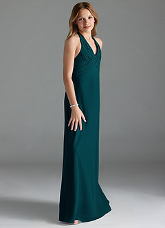 Azazie Tessie Junior Pine A-Line Pleated Chiffon Dress image4