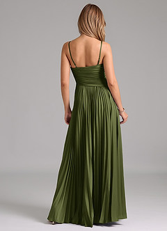 Azazie Vini Bridesmaid Dresses Olive A-Line Pleated Stretch Satin Dress image6