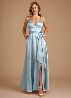 Azazie Sophia Robes de demoiselle d'honneur Robe Trapèze en Jacquard Floral Plissée Jacquard Fleuri Bleu image1