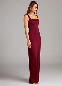 Azazie Flori Bridesmaid Dresses Burgundy Sheath Side Slit Stretch Satin Dress image3