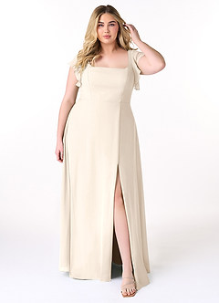 Azazie Bondi Bridesmaid Dresses White Alabaster A-Line Ruffled Chiffon Dress image7