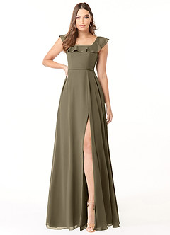 Azazie Jinny Bridesmaid Dresses Willow Green A-Line Square Neckline Ruched Chiffon Dress image1