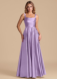 Azazie Shaude 신부 들러리 드레스 A라인 주름진 메탈릭 새틴 바닥 길이 드레스 image5