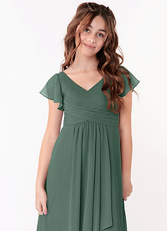 Azazie Omari Junior Sea Moss A-Line Ruched Chiffon Dress image4