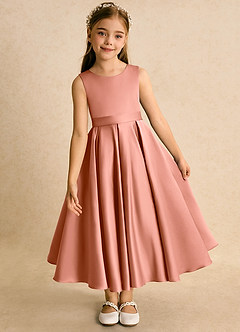 Azazie Junebuj Flower Girl Dresses MAI TAI Ball-Gown Pleated Matte Satin Dress image6