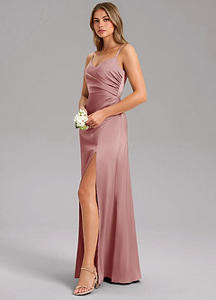 Azazie Azuree Bridesmaid Dresses Dusty Rose A-Line Pleated Stretch Satin Dress image4