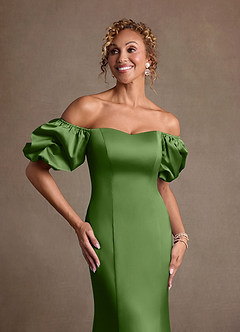 Azazie Redding 신부의 어머니 드레스 쉬스 셔링 스트레치 새틴 플로어 길이 드레스 image4