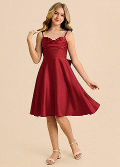 Azazie Bear Junior Pomegranate A-Line Sweetheart Neckline Stretch Satin Dress image3